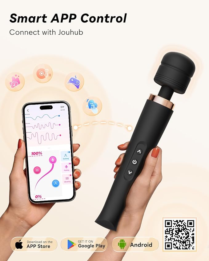 Premium Personal Massagers Woman - Toendi Advanced AI-Sync App Massager, Waterproof Body Massager with 8 Speeds & 5 Modes, 360° Head Massager Muslce Massage Tools, Massagers for Women Men, Black