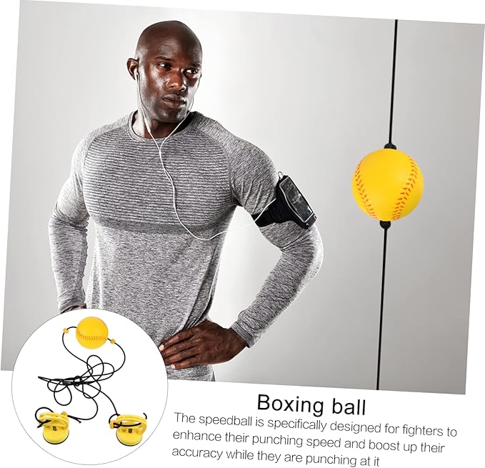 Hanging Boxing Speed Ball Kit with Elastic Pull Rope for Responsive Reaction Ball for Fitness and Coordination Random Black Yellow Color