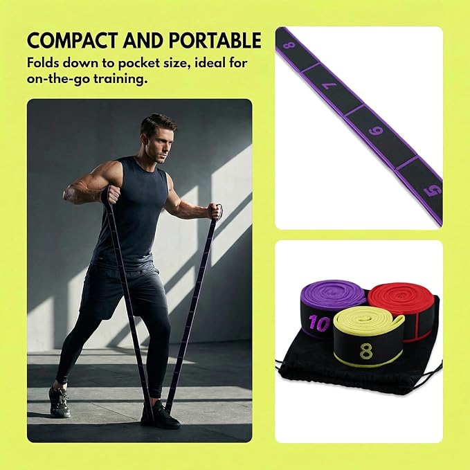3 Fitness Resistance Bands for Stretching and Yoga, 8 10 12 Segment Number Stretch Resistance Band, Adjustable Exercise Bands for Full Body Stretching Shaping and Training