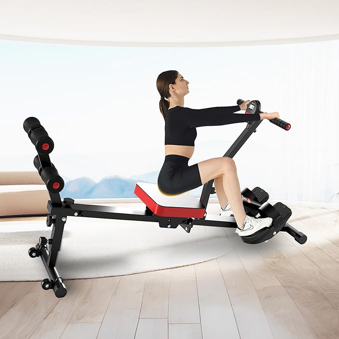 Magnetic Rowing Machine for Home Adjustable 8-Speed Booster Burn Fat & Sculpt Muscles Supports Up to 265 LBS Phone/Tablet-Ready Design