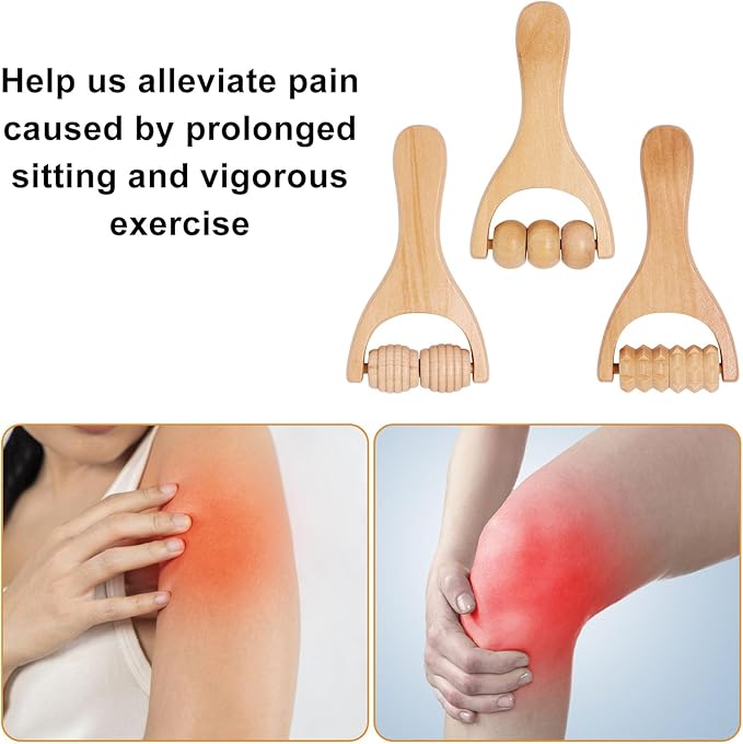 3Pcs Wood Therapy Massage Tools, Wood Therapy Tools for Body Sculpting, Wooden Massage Tool, Wooden Bead Massages Tool, for Relaxes Thigh, Leg, Hands Full Body Muscle Men Women
