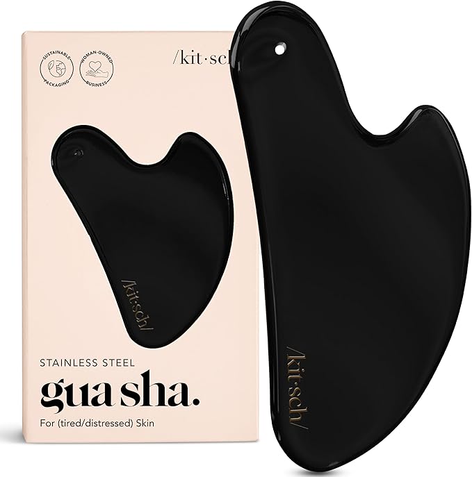 Kitsch Stainless Steel Gua Sha Facial Tools - Guasha Tool for Face, Face Sculpting Tool, Jawline Shaper, Double Chin Reducer Gua Sha Tools, Lymphatic Drainage Massager, Facial Skin Care, Matte Black