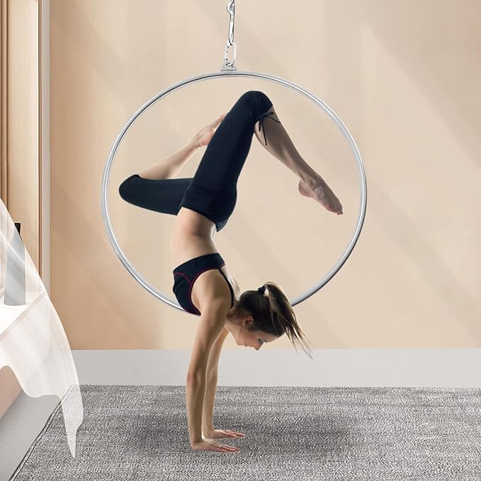 35.4In Professional Aerial Hoop, Yoga Starter Set, Adults Suspension Professional Ring Fitness Stainless Steel Single Point Aerial Hoop Equipment Kit for Fitness, Dance
