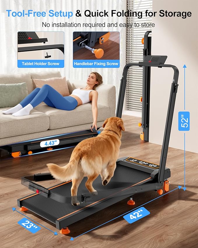 Walking Pad Treadmill with 12% Incline/Adjustable Height, Upgraded 3.5HP Walking Pad with Handle Bar, 4 in 1 Foldable Under Desk Treadmill, Electric Portable Treadmills for Home 350LBS, LED Display