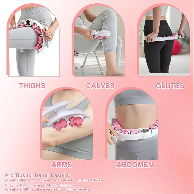 Anti Cellulite Massage Tool, Manual Cellulite Remover Roller with Multi-Textured Massage Roller, Portable Lymphatic Drainage Massager for Thighs, Legs, Arms, Waist, Home or Travel Use