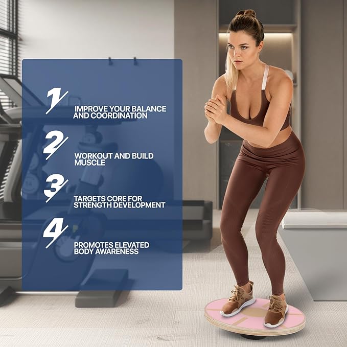 MADOG Wooden Wobble Balance Board for Adults, 15.5" Anti-Skid Sandpaper for Workout Core Trainer Physical Therapy, Home Gym Stability Board