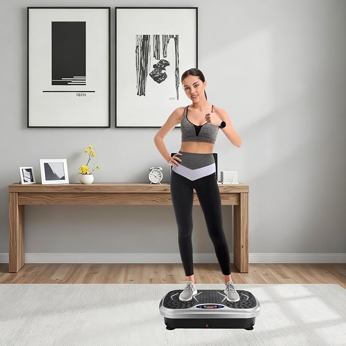 MAMIZO Vibration Plate Exercise Machine, Full Body Workout Shake Board Vibrate Platform for Lymphatic Drainage Weight Loss, with Loop Bands & Remote, Workout Equipment for Home Women Men
