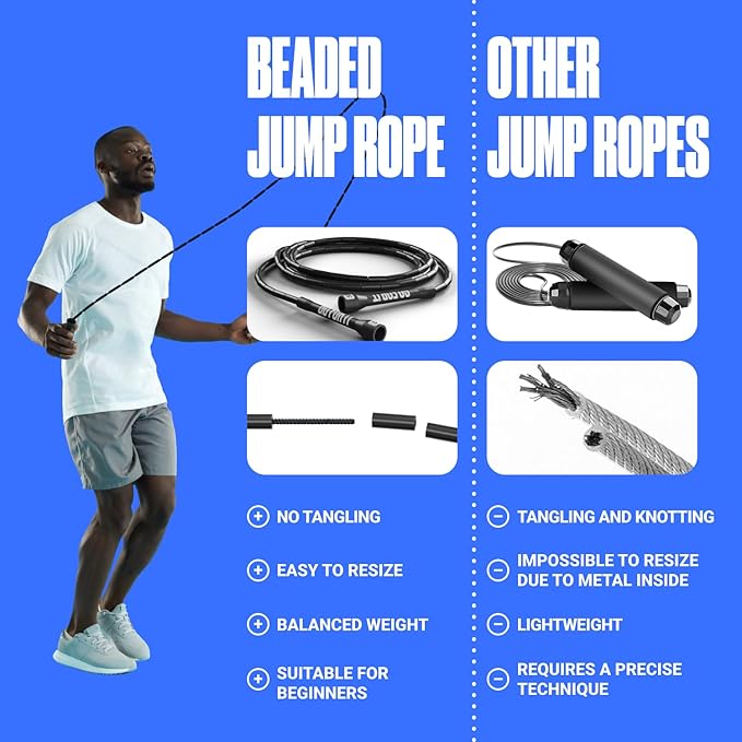 Sportbit Elite Beaded Jump Rope – Adjustable for Kids & Adults, Durable Fitness Skipping Rope for Cardio, Gym, Home & Outdoor Workouts
