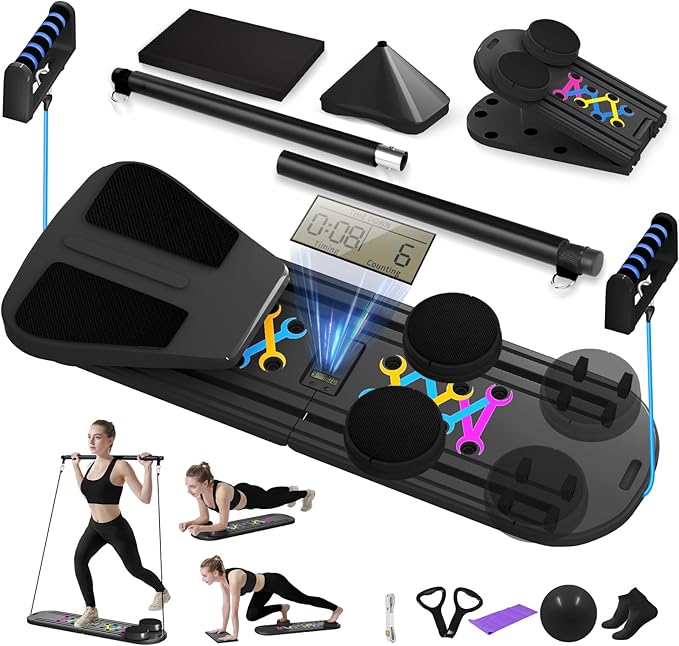 Pilates Board, Foldable Pilates Reformer Set for Home Workout with Timer, 6-in-1 Multifunctional Portable Reformer Pilates Machine at Home Pilates Equipment for Fitness, Exercise, Abs, Core Training