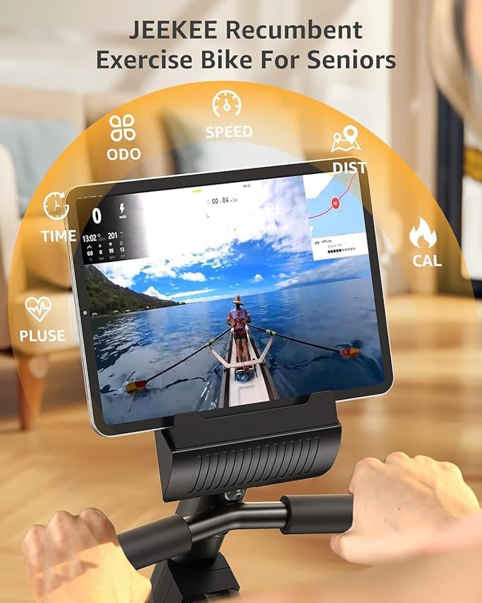 JEEKEE Recumbent Exercise Bike for Seniors, Whisper-Quiet Stationary Bikes for Home, 400LB Weight Capacity & 16 Levels Magnetic Resistance, Heart Rate Handle
