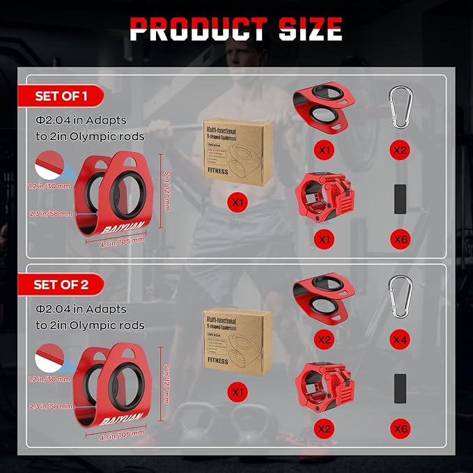 Home Gym Clips, Convert Dumbbells to Barbell, Turn Bars into Landmines, T-Bar Row with Any Grip, Hook Dumbbells on Dip Belts, Versatile Weightlifting Accessory for Olympic