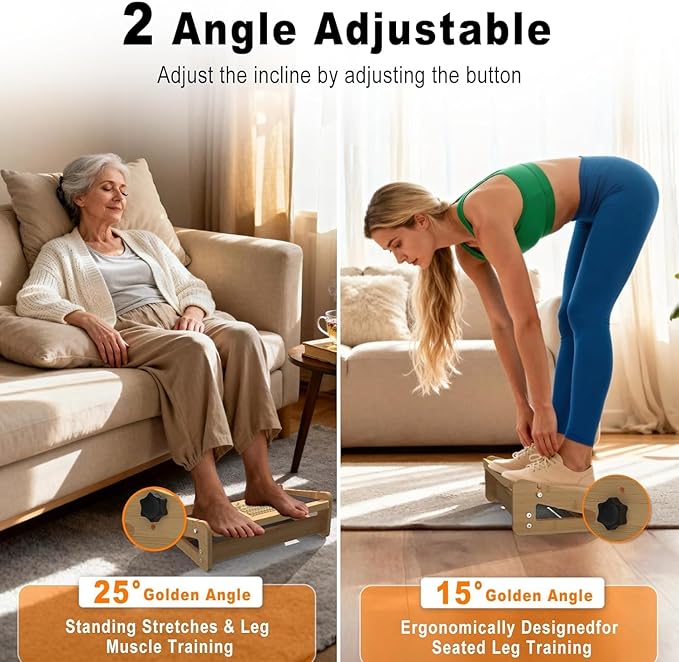 HOTWAVE Adjustable Wooden Slant Board with Foot Roller for Calf Stretching – 350lb Capacity Incline Board for Squats, Balance, Achilles & Leg Stretching, Ankle Physical Therapy Equipment