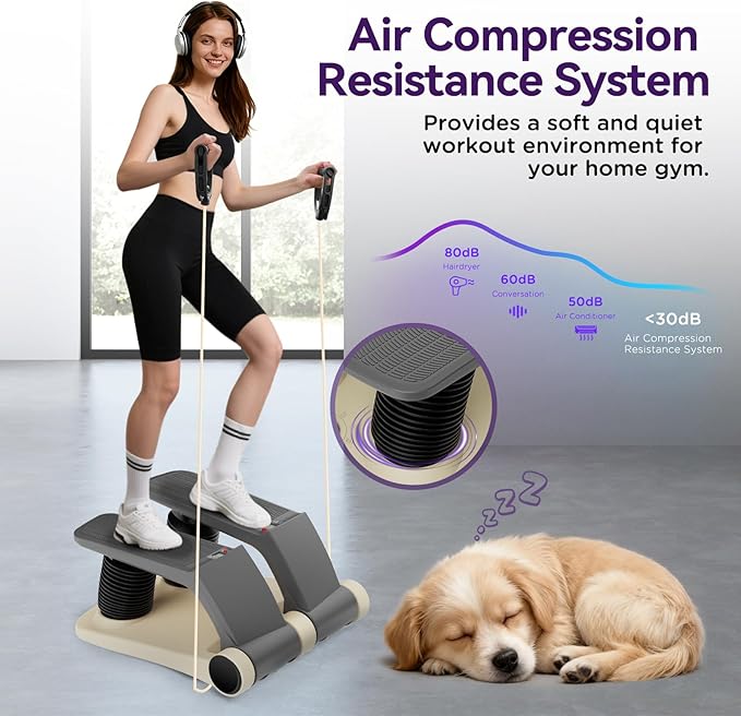 Air Stepper Exercise Machine with Resistance Bands, Stair Stepper with LCD Monitor, Adjustable Resistance Cardio Trainer for Home Workout, Compact Fitness Equipment, 300 lbs Weight Capacity