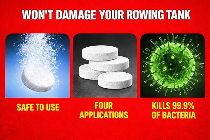 Rowing Machine Water Purification Tablets | Universal Water Rowing Machine Tank Cleaner | Safe, Eco-Friendly Formula | 4 Tablets (3-Pack)