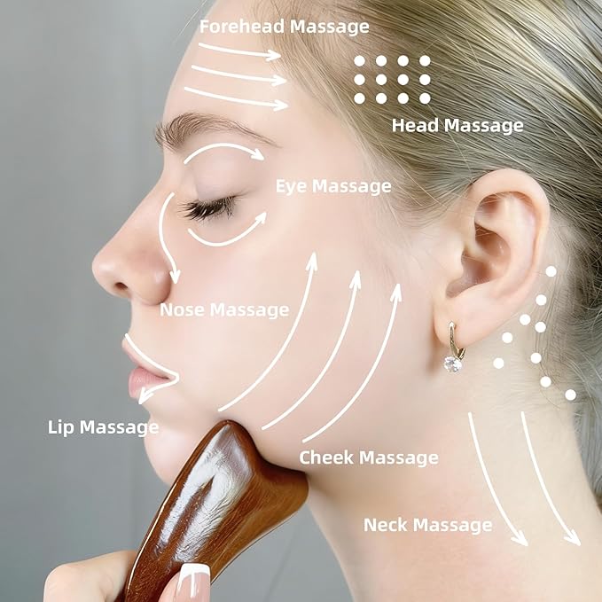 NHO 2-in-1 Sandalwood Gua Sha Tool Fascia Scraper & Lymphatic Drainage for Face, Neck, Jaw, Shoulder, Deep Tissue Muscle Relaxer, Myofascial Trigger Point Scraper for Full Body Massage