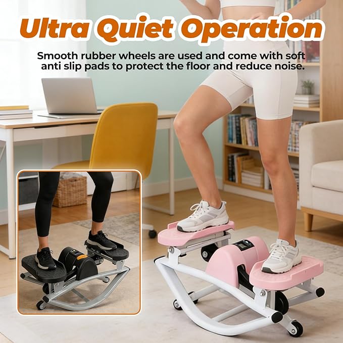 2026 New Rock Stepper Machine with Side to Side Motion and Resistance Bands Compact Stepper for Home Workouts Features Digital Monitor for Steps Time
