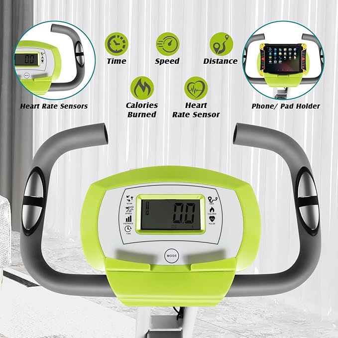 Fitnessclub Exercise Bike, 8-Level Adjustable Magnetic Resistance Stationary Bikes for Home, Indoor Cycling Bike with Heart Rate, LCD Monitor,Cup Holder, Elastic Rope for Home Bicycle Workout