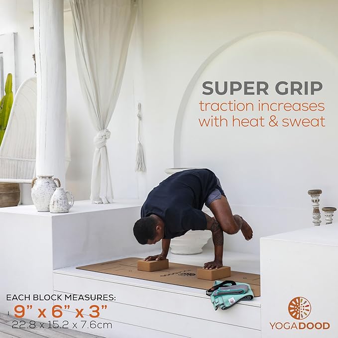 Cork Yoga Blocks + Yoga Towels Bundle - 2 Natural Cork Yoga Blocks & 2 Super-Absorbent Non-Slip Towels - Eco-Friendly, Durable & Supportive Set for Hot Yoga, Pilates, Meditation & Home Workouts