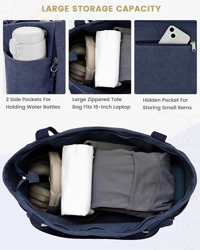 Gonex Yoga Mat Bag, Large Tote Bag with Multi Pockets for Women Men, Canvas Mat Carrier, Full Zipper Easy Access for Pilates Gym Travel