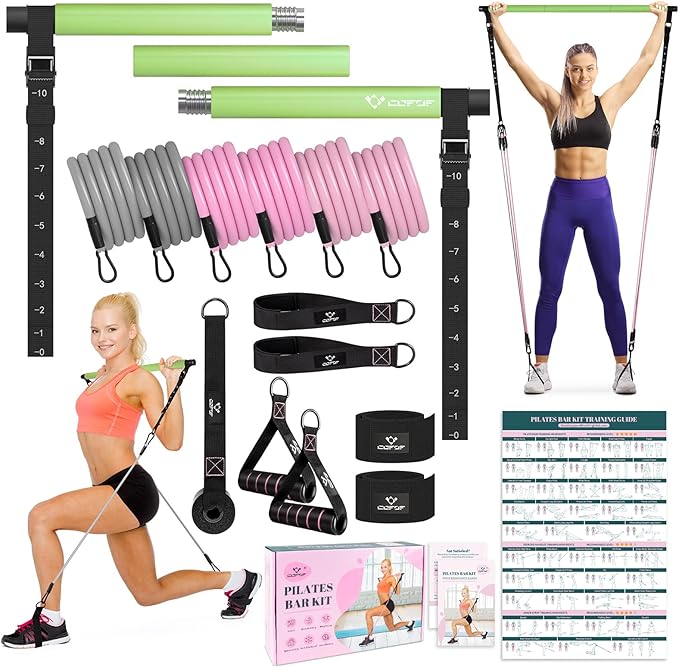 Pilates Bar Kit with Resistance Bands, Multifunctional Yoga Pilates Bar with Heavy-Duty Metal Adjustment Buckle, Portable Home Gym Pilates Resistance Bar Kit for Women Full Body Workouts