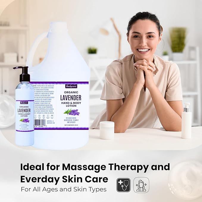 Lavender Massage Lotion Body Moisturizer with Organic Shea Butter & Grapeseed Oil, Vegan, Ideal for Massage Therapy, Spas, and Home Body Cream