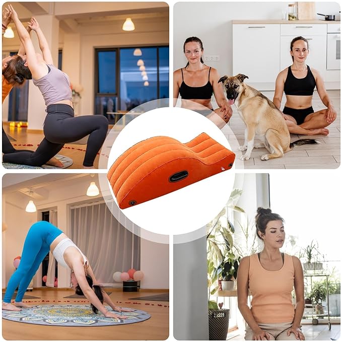 Inflatable Yoga Sofa – Pilates Recliner, Flocking Lounge, Portable Air Cushion | Streamlined Curved Support, Quick Inflation Comfort for Home Workout, Meditation, Relaxation Sessions