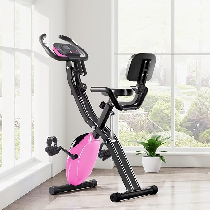 Merax Workout Bike For Home - 2 In 1 Recumbent Exercise Bike and Upright Indoor Cycling Bike Positions, 16 Level Magnetic Resistance Exercise Bike, Foldable Stationary Bike Machine, Fitness Bike