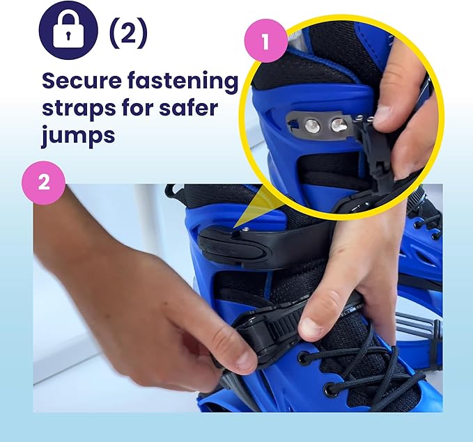 New Bounce Kids Jumping Shoes – Premium Moon Shoes for Fun & Exercise – Durable, Safe, Adjustable Fit – New & Improved Bouncing Shoes (Blue, Small (31-34 EU))