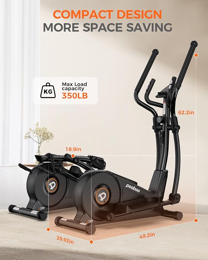 pooboo Elliptical Machine, Elliptical Exercise Machine with 16-Level Resistance&Quiet Magnetic Driving System, Elliptical Machine for Home with LCD Monitor,15.5-17IN Stride, 350LBS Weight Capacity