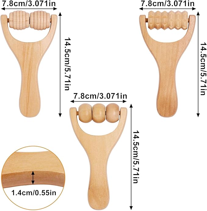 3Pcs Wood Therapy Massage Tools, Wood Therapy Tools for Body Sculpting, Wooden Massage Tool, Wooden Bead Massages Tool, for Relaxes Thigh, Leg, Hands Full Body Muscle Men Women