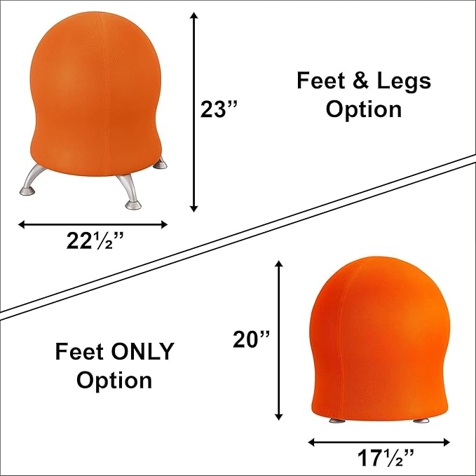 Scranton & Co Balance Ball Chair, 23" H x 22.5" W x 22" D, Powder Coated Legs, Anti-Burst Design for Core Strength and Posture, Orange Finish, Manual Pump Included, Office or Indoor Seating Solution