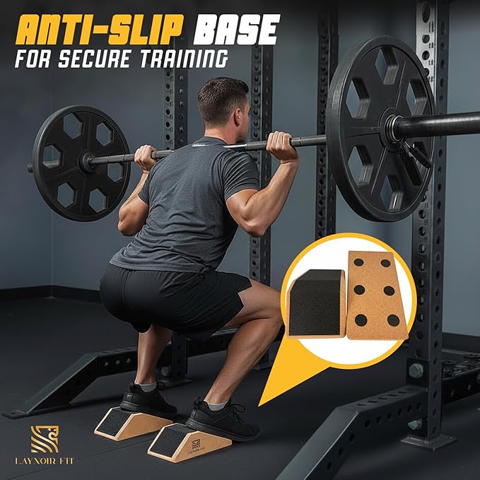 2-Pack Cork Squat Wedge Block with Anti-Slip Pads, Resistance Bands & Carry Bag – Adjustable Slant Board for Calf Stretch, Squats & Home Gym Training