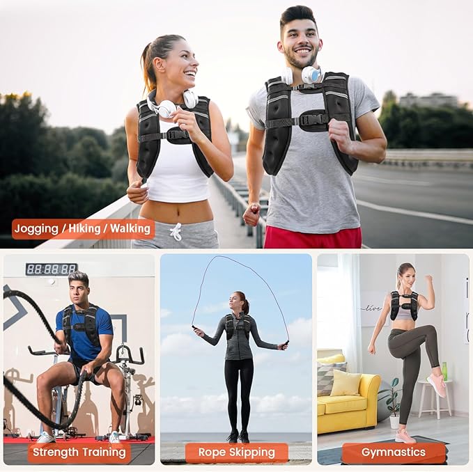 Weighted Vest, 6lb/8lb/10lb/12lb/16lb/20lb/25lb/30lb Weight Vest for Men Women, Body Weight Vests Adjustable with Reflective Stripe for Strength Training, Running, Workout, Jogging, Walking