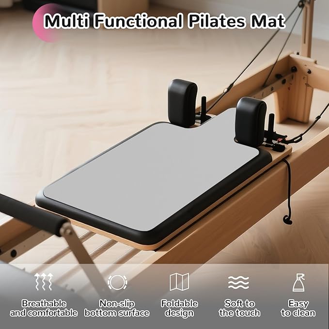 Non Slip Pilates Reformer Mat, Soft Fleece Surface Pilates Towel Mat, Pilates Mat with Multiple Equipment, Lightweight and Foldable, Sweat Wicking and Quick Drying, For Yoga and Fitness (Gray)