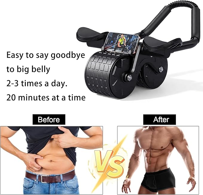 New Ab Roller for Wheel, Home Workout Auto Rebound Abdominal Wheel, Ab Abdominal Exercise Roller with Elbow Support, Core Workout Equipment for Strengthening Abs, for Women & Men