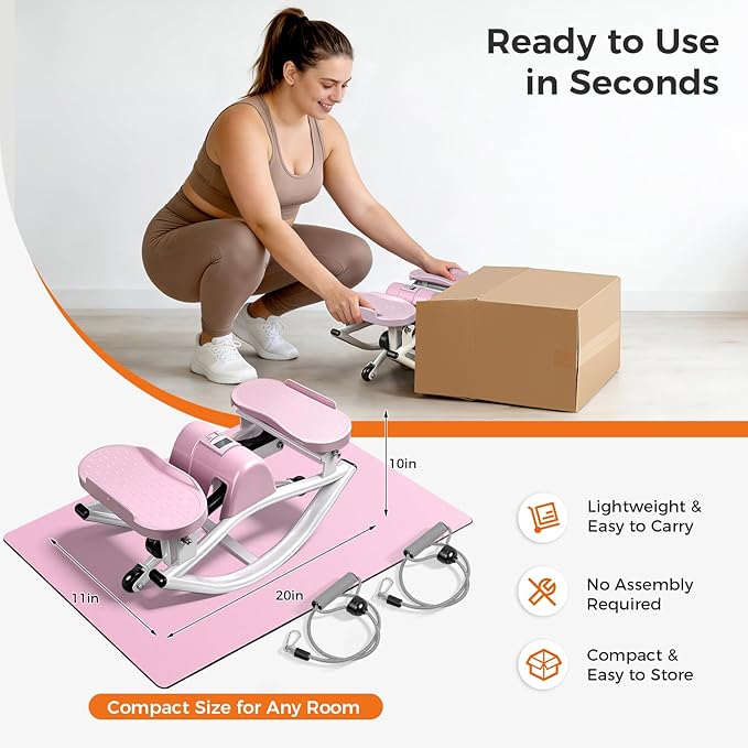 Rock Stepper Side to Side Low Impact Stair Stepper,Quiet Steppers for Exercise at Home with Resistance Bands & Non-Slip Mat – Exercise Step Balance Board Workout Equipment for Apartment & Living Room