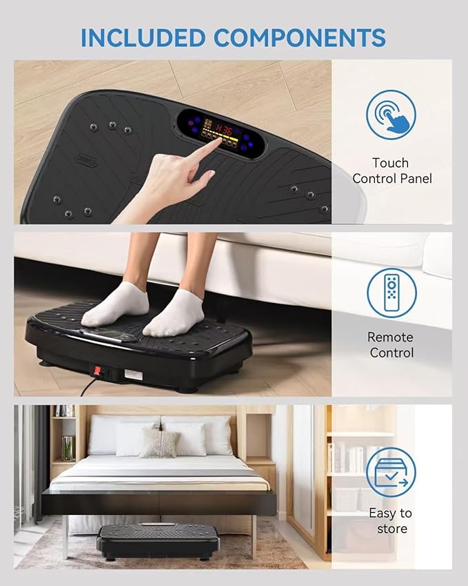 Vibration Plate Exercise Machine, Vibrating Plate Platform for Lymphatic Drainage with 200 Adjustable Speeds, Power Vibration Plate for Weight Loss & Fitness, Supports Weight 450 Lbs