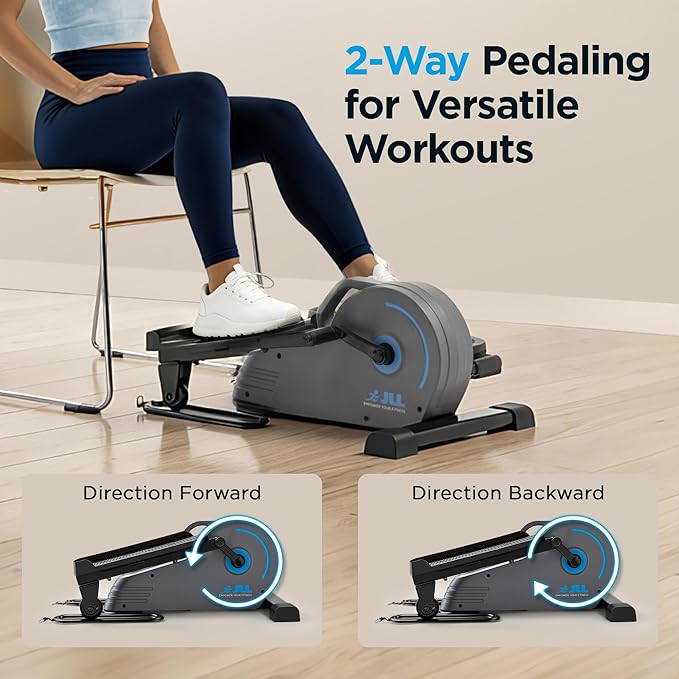 JLL Elliptical Exercise Machine, Mini Elliptical Cross Trainer 2-in-1 Sit/Stand, 8-Level Magnetic Resistance, Compact Home & Office, LCD Monitor, Free Smart Fitness App, Transport Wheels