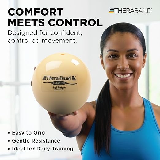 THERABAND Soft Weight, 4.5" Diameter, Weighted Balls for Baseball, Weighted Balls for Softball, Hand Held Ball Shaped Isotonic, Shoulder Strength, Rotator Cuff & Throwing Trainer, Tan, 1.1LB