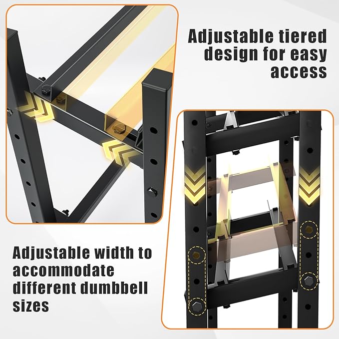 Dumbbell Rack 3-Tier Adjustable Dumbbell Rack Suitable for Dumbbells, Kettlebells, and Other Compact Weights Space-Saving Dumbbell Storage Rack - 1000LBS Capacity