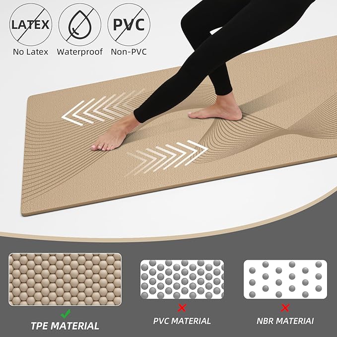 ILILI Yoga Mat, 72x25×0.3 Inch, TPE Exercise Mat, Tear-Resistant, Fitness Yoga Mat with Carrying Strap, Ideal for Yoga, Pilates, Home Workouts, Stretching & All Fitness Routines