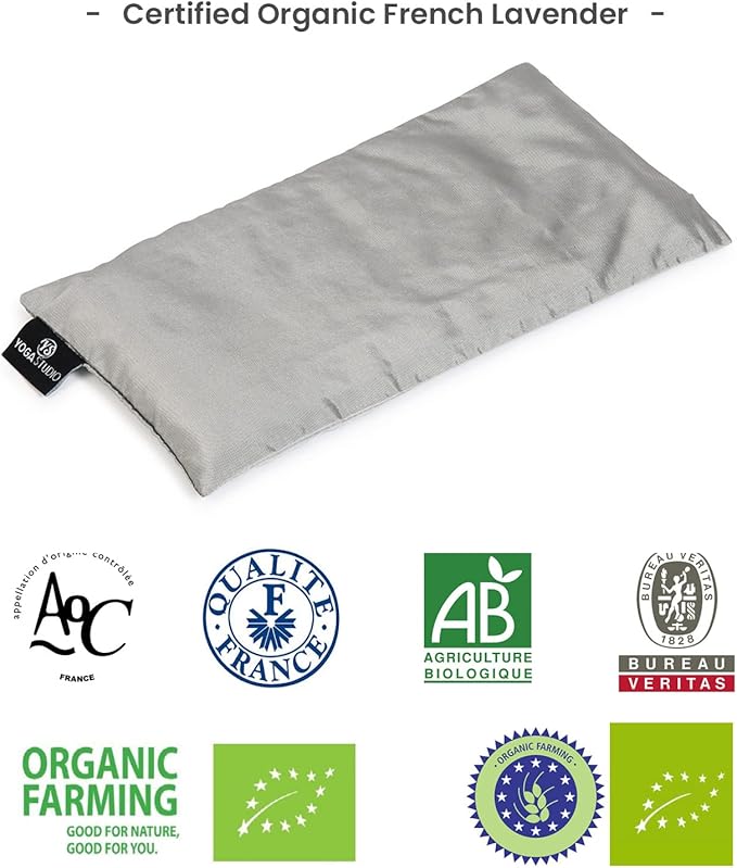 Yoga Studio Organic Eye Pillow, 23 cm x 12/13 cm, Organic Yoga Pillow Lavender and Flax Seed, for Tired Eyes and Headaches