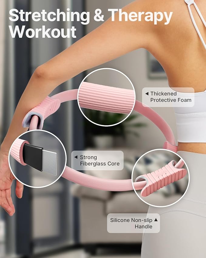 YOTTOY Pilates Ring and Ball Set, Figure 8 Resistance Bands, Stretch Bands&Guide,Pilates Equipment Set for Beginners for Home Workouts Core Strength, Yoga, Physical Therapy & Rehab