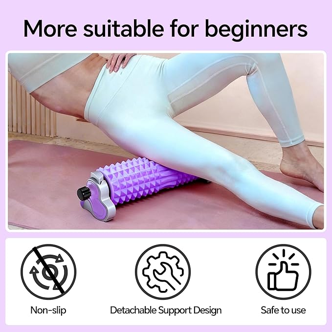 Foam Roller with Detachable Stand, 18” Deep Tissue Massage Roller, 3-Level Height Adjustable Support, Beginner-Friendly Design for Home Workout & Muscle Recovery -Purple