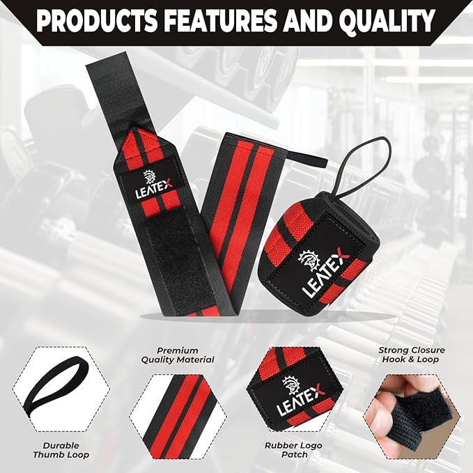Weight Lifting Wrist Wraps 18" Wrist Support with Heavy Duty Thumb Loop - Best Gym Wrist Wraps for Powerlifting Competition, Strength Training, Bodybuilding - for Men & Women