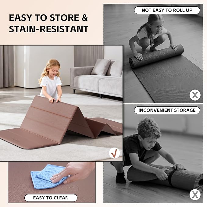 Extra Thick Foldable Yoga Mat (10mm), SGS Certified TPE, Non-Slip & No Smell, 12-Fold Design for Ultra Portability And Easy Storage | for Yoga, Gym, Pilates, and Home Workouts, 76" x 26"