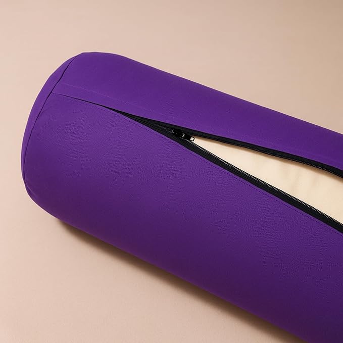 Yogikuti Iyengar Yoga Bolster for Restorative Yoga and Meditation – Lightweight Cotton Support Pillow with Handle for Easy Carry, Versatile for Pose Modification, Balance, Back Relief, and Relaxation (Purple, L 61cm x dia. 23cm)