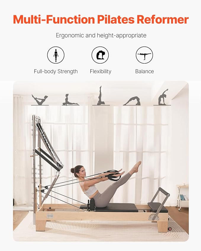 VEVOR Pilates Reformer Machine, Pilates Workout Equipment for Home Gym Studio Use, Pilates Reformer with Sitting Box and Jumpboard，fit for Beginners & Advanced Users