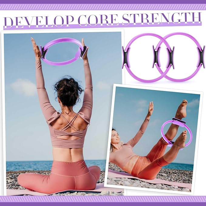 Poen Pilates Equipment Kit for Home Workout Pilates Ring and Ball Set for Women 12'' Circle Yoga Fitness Essentials Kit with Resistance Bands, Yoga Strap, Socks,Bag