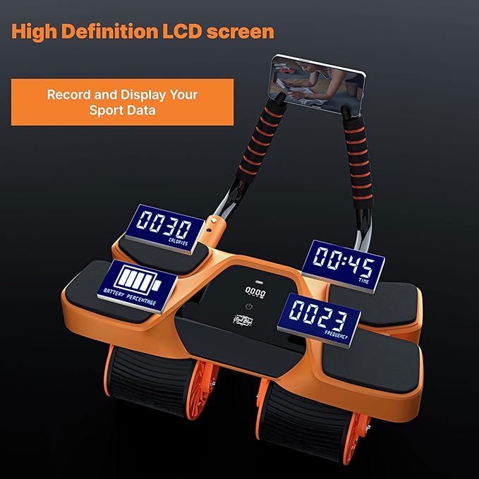 2026 New 4-Wheel Abdominal Roller with Elbow Support : Latest Upgraded High-Performance Exercise Machine With Automatic Rebound, Multi- layered Anti-Slip Design with Calorie Counting LCD Screen